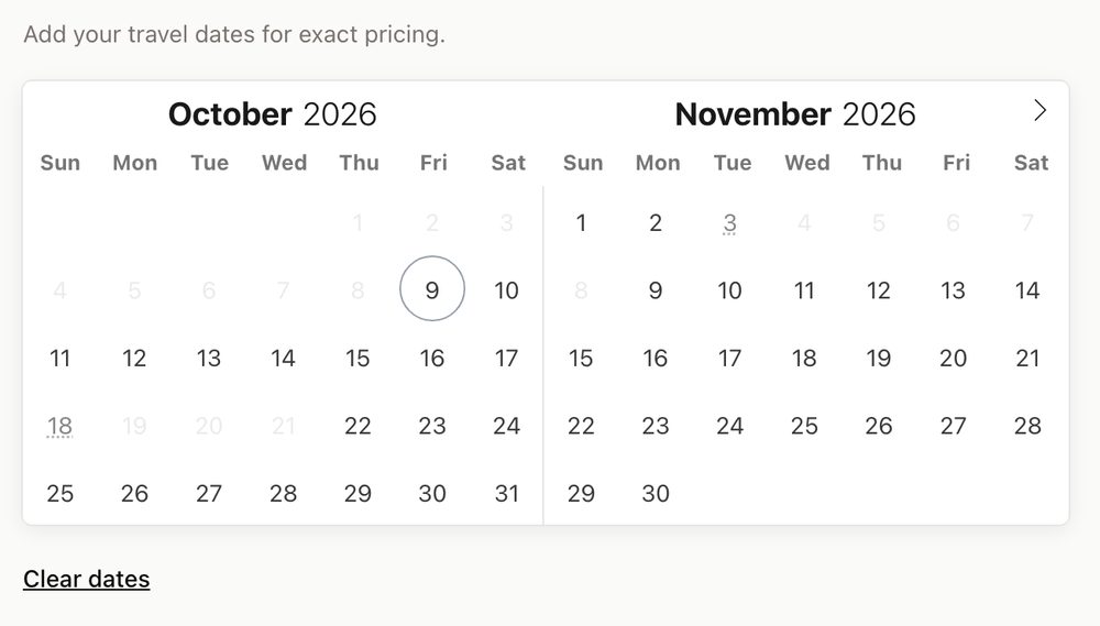 A two-month date picker with taken nights greyed out